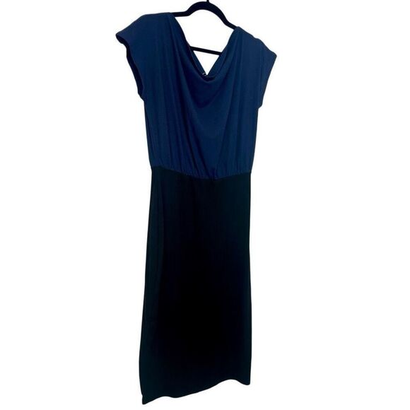 NWT Nordstom Rack Cowl Neck Ribbed Colorblock Sheath Dress Blue & Black Medium - Picture 3 of 5